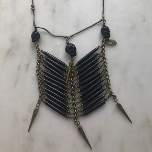 Spell skull black and brass necklace